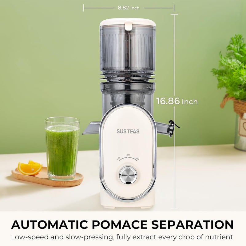 susteas Cold Press Juicer, 5.3" Feed Chute Slow Masticating Machines with 300W, Fit Whole Fruits & Vegetables, High Juice Yield, Easy to Clean, White - Image 5